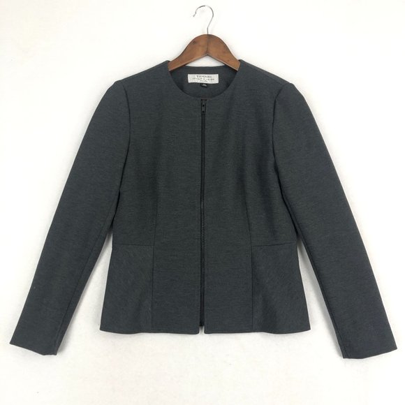 Tahari ASL Women's Size 6 Petite Grey Full Zip Long Sleeve Collarless Jacket - Picture 1 of 8